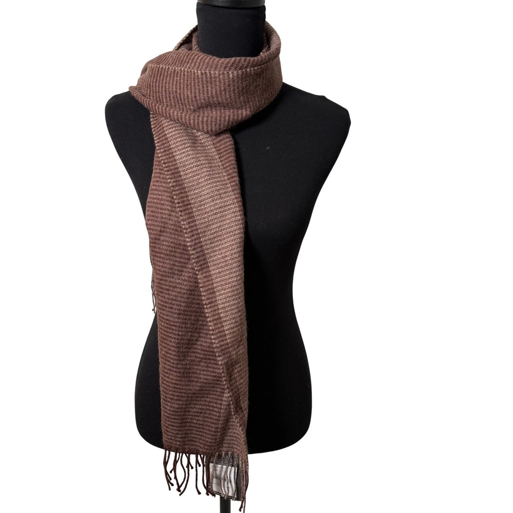 Incalpaca Scarf Unisex OS Brown NEW 100% Baby Alpaca Herringbone Peru Fringed